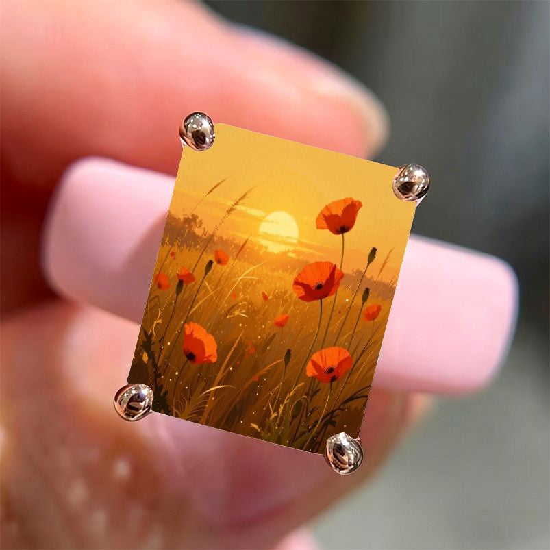 Sunset Poppy Field Square Ring