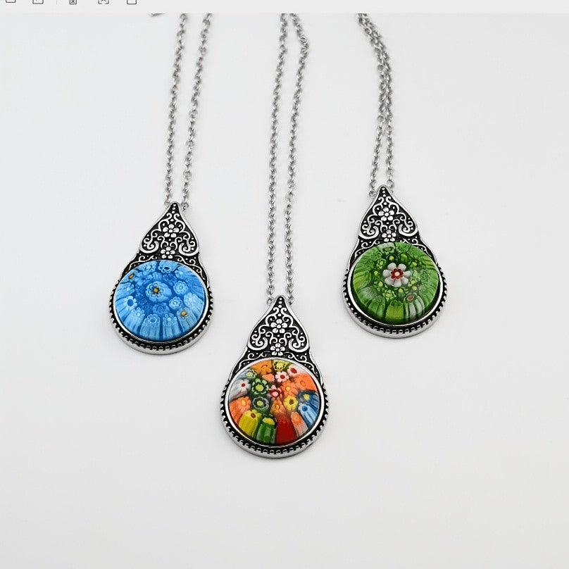 Colorful Millefiori Teardrop Pendant