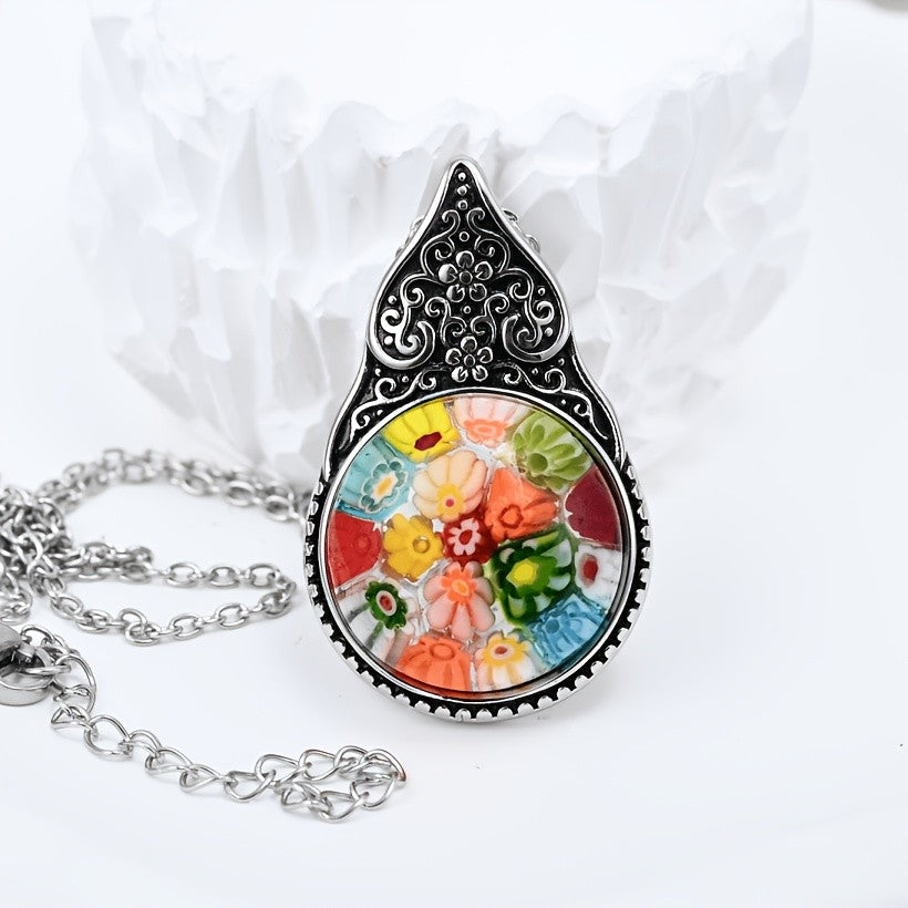 Colorful Millefiori Teardrop Pendant