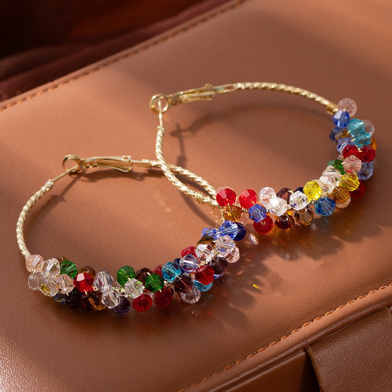 Multicolor Crystal Cluster Hoop Earrings