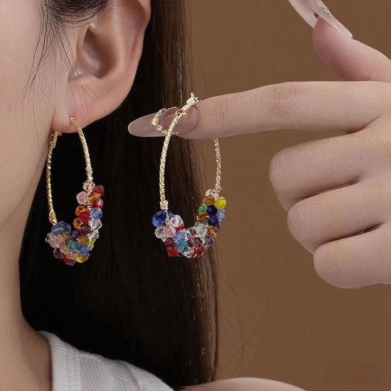 Multicolor Crystal Cluster Hoop Earrings