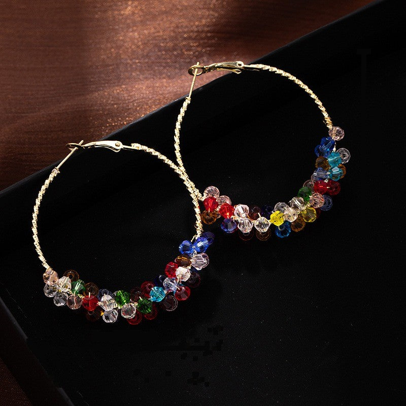 Multicolor Crystal Cluster Hoop Earrings