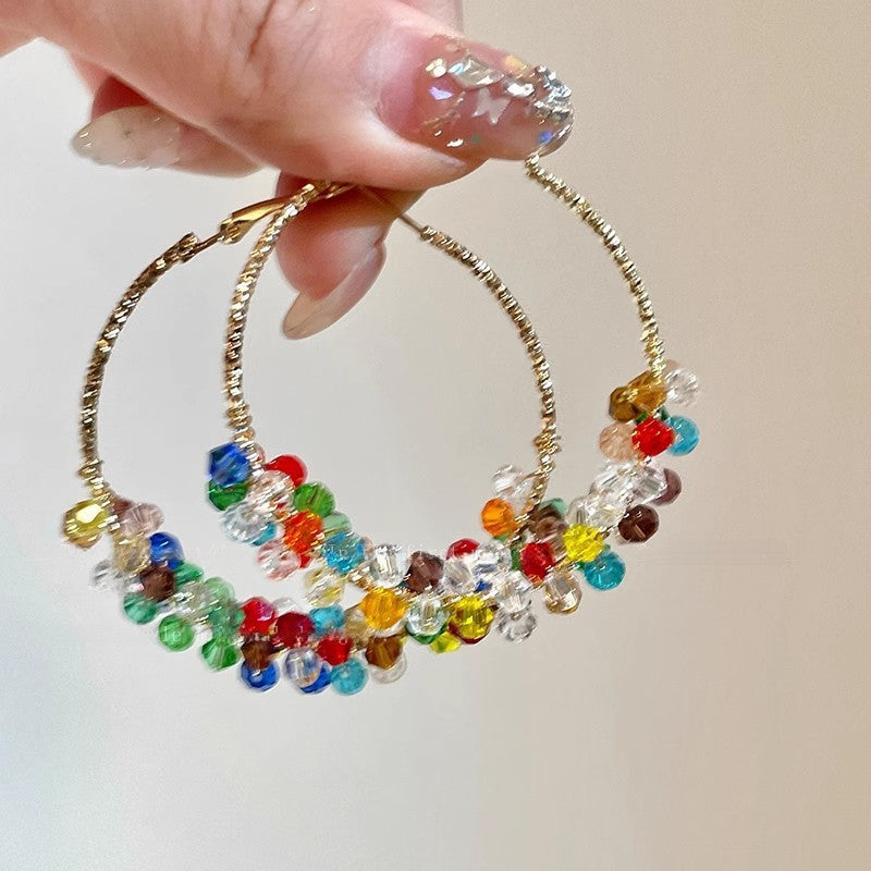 Multicolor Crystal Cluster Hoop Earrings