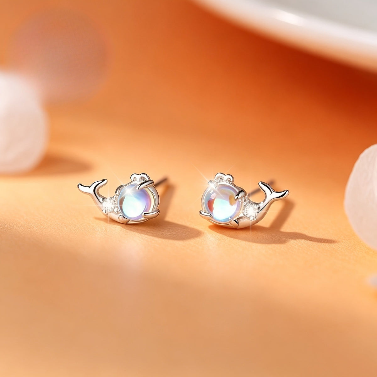 Opal Whale Stud Earrings