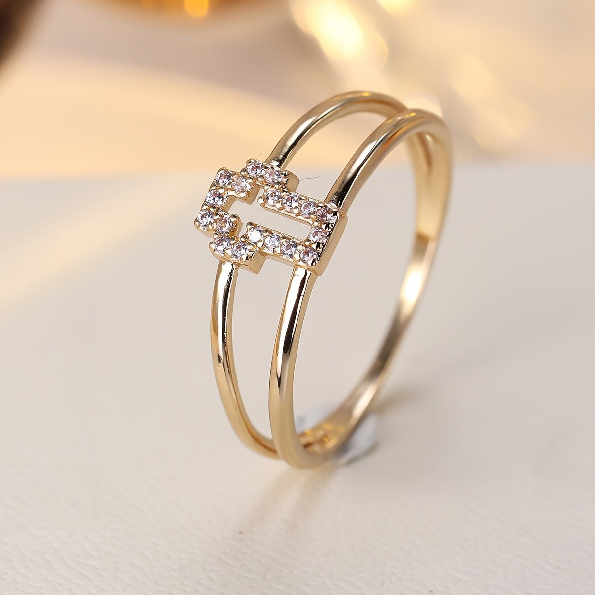 Crystal Cross Double Band Ring