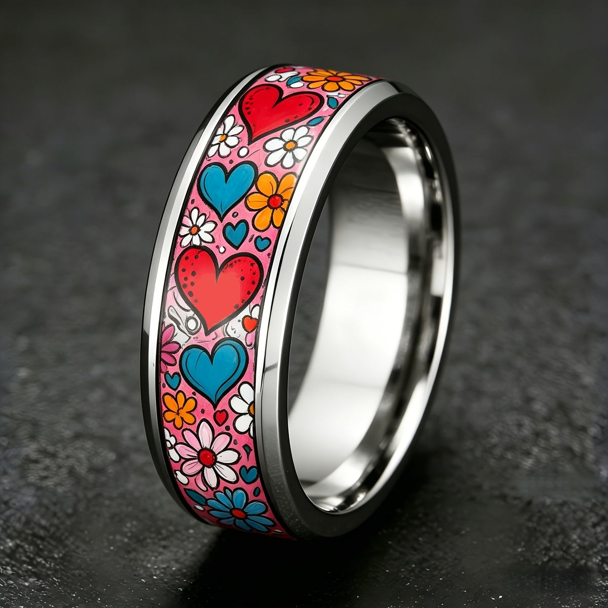 Colorful Heart & Flower Ring