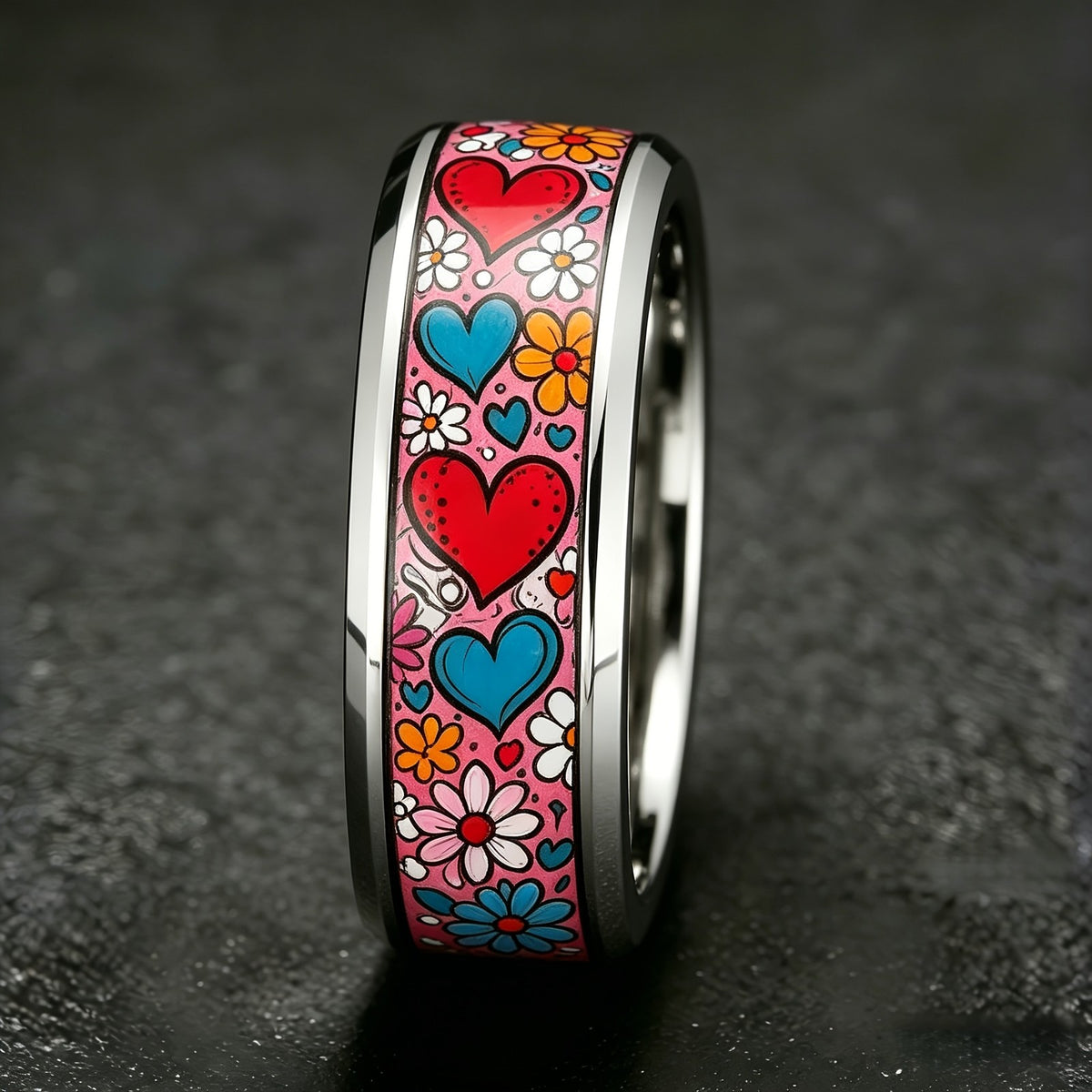 Colorful Heart & Flower Ring