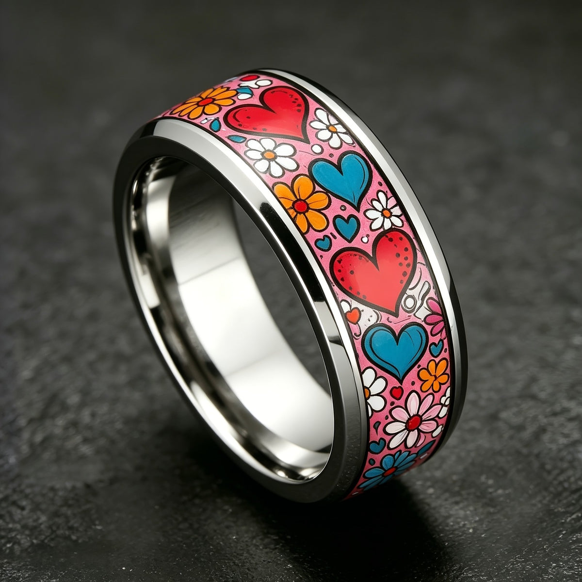 Colorful Heart & Flower Ring