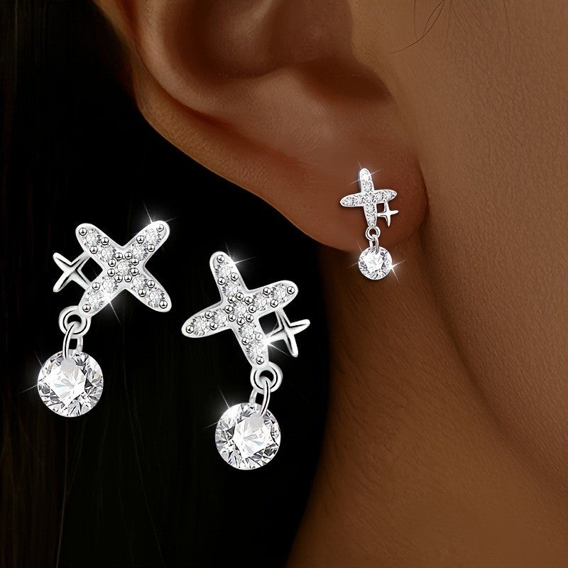 Crystal Airplane Drop Earrings