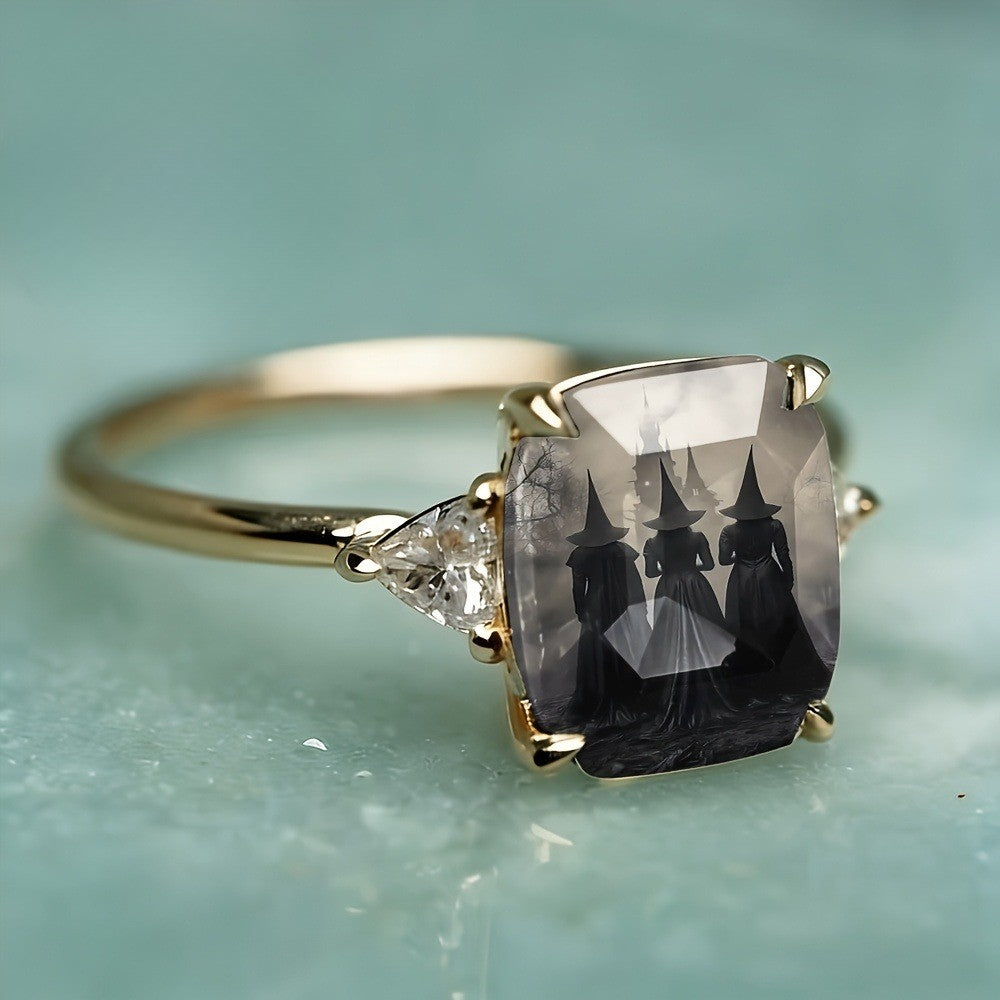Witch Silhouette Rectangular Ring