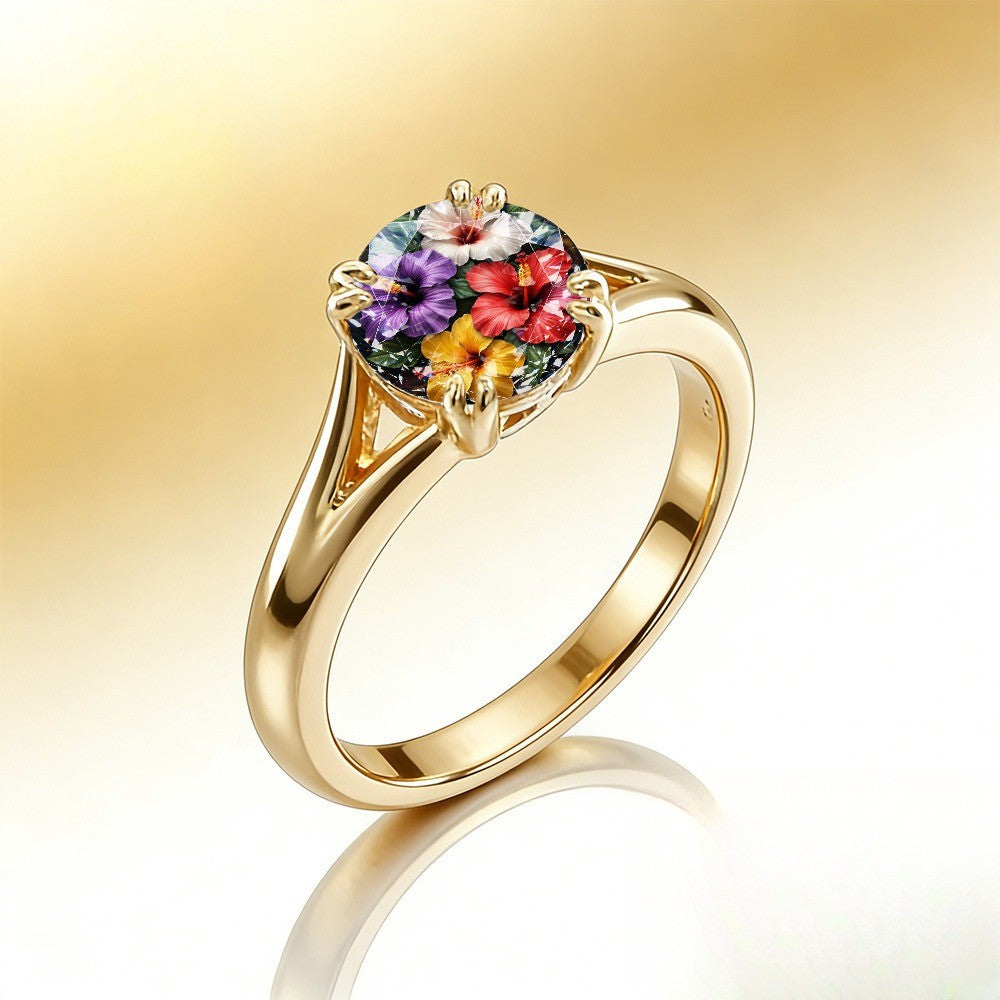Multicolor Hibiscus Prong Ring