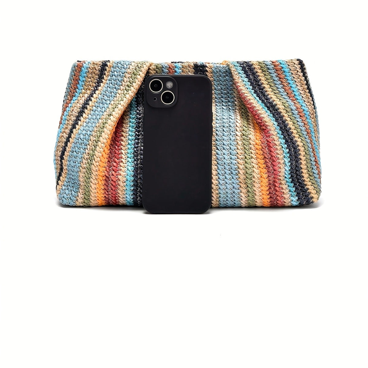 Rainbow Striped Woven Clutch