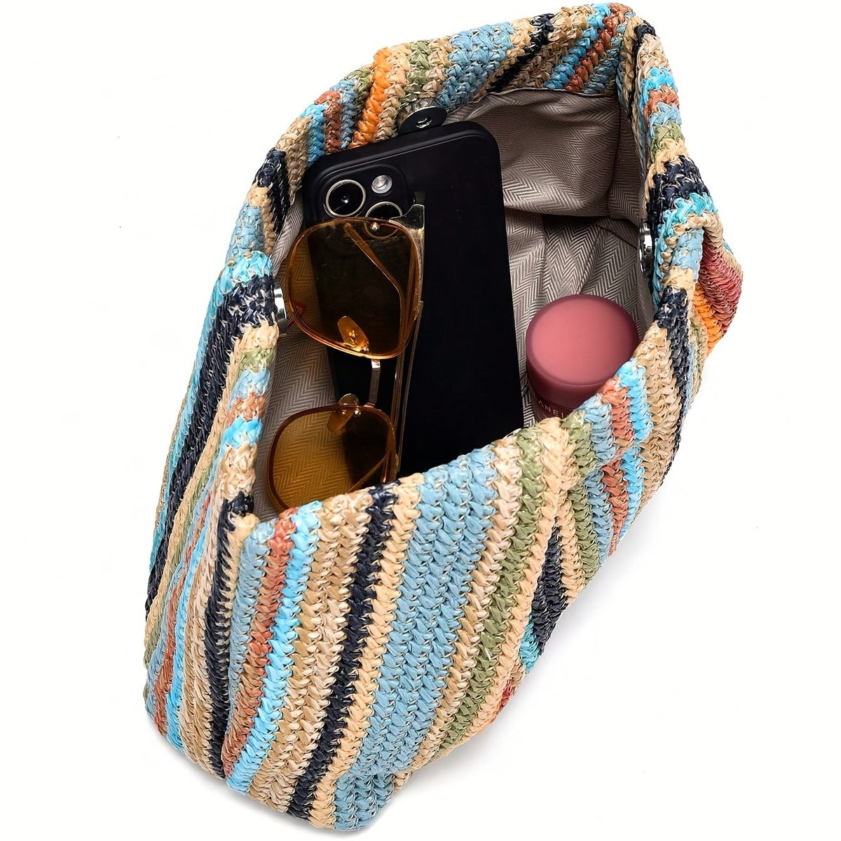 Rainbow Striped Woven Clutch