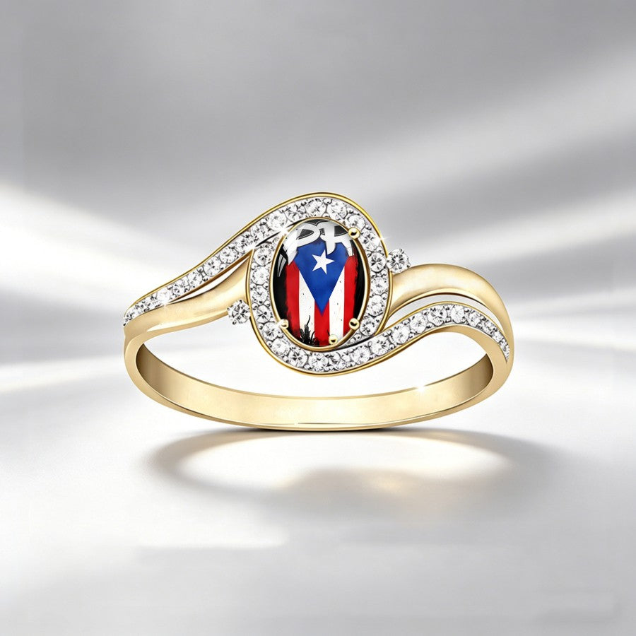 Puerto Rico Flag Crystal Ring