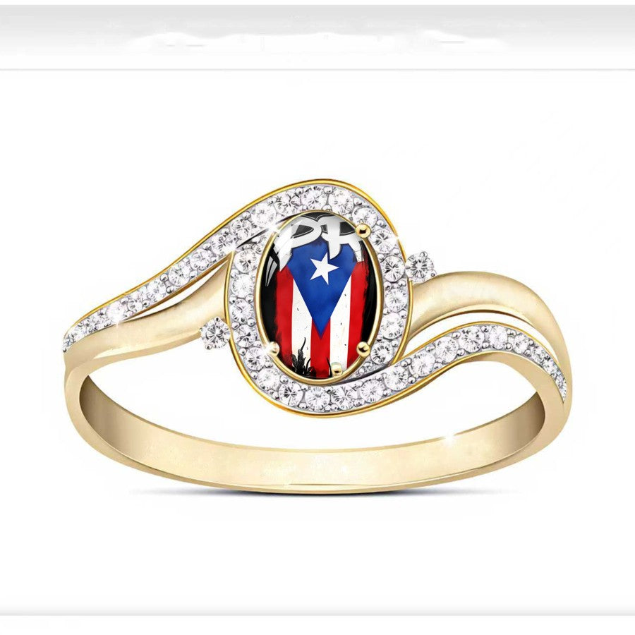 Puerto Rico Flag Crystal Ring