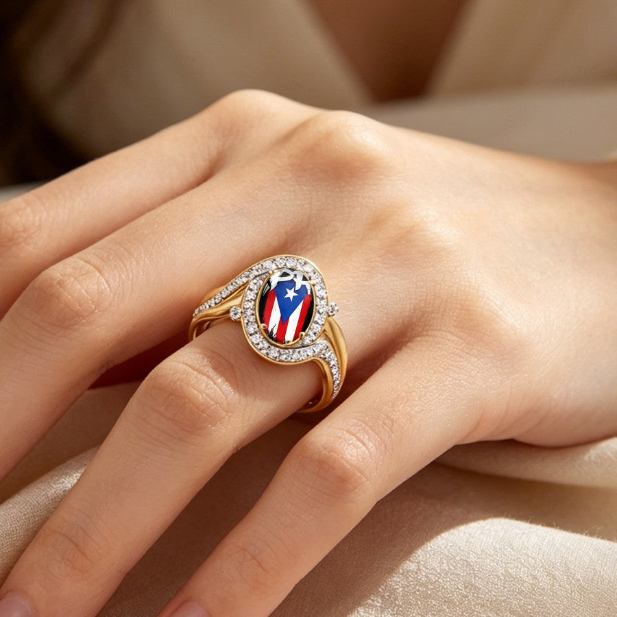 Puerto Rico Flag Crystal Ring