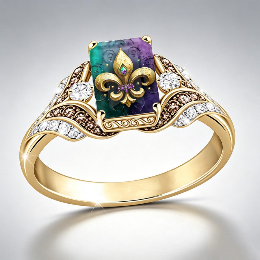 Multicolor Fleur De Lis Square Ring