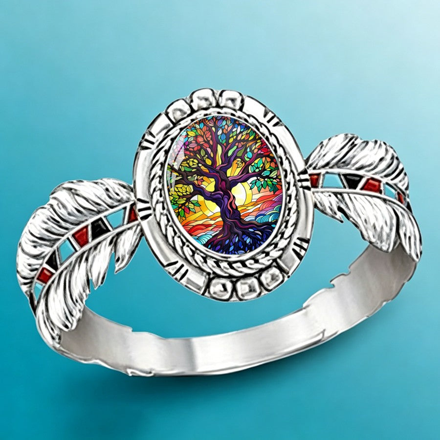 Oval Tree of Life Feather Ring