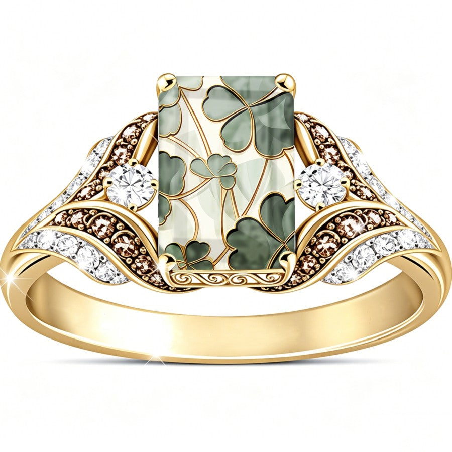 Green Clover Mosaic Square Ring