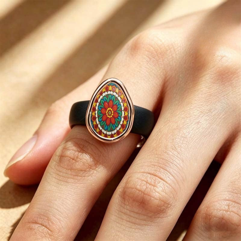 Colorful Floral Medallion Teardrop Ring