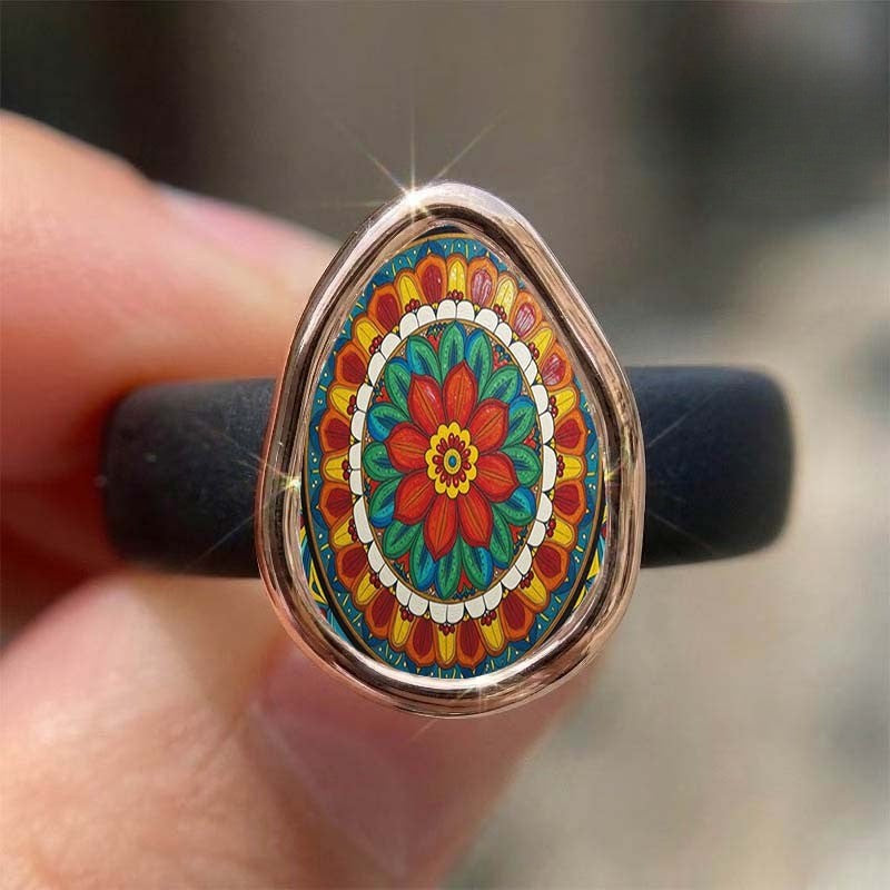 Colorful Floral Medallion Teardrop Ring