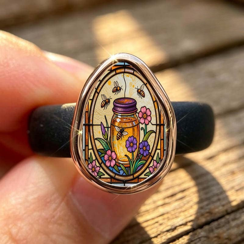 Stained Glass Bee & Honey Jar Ring