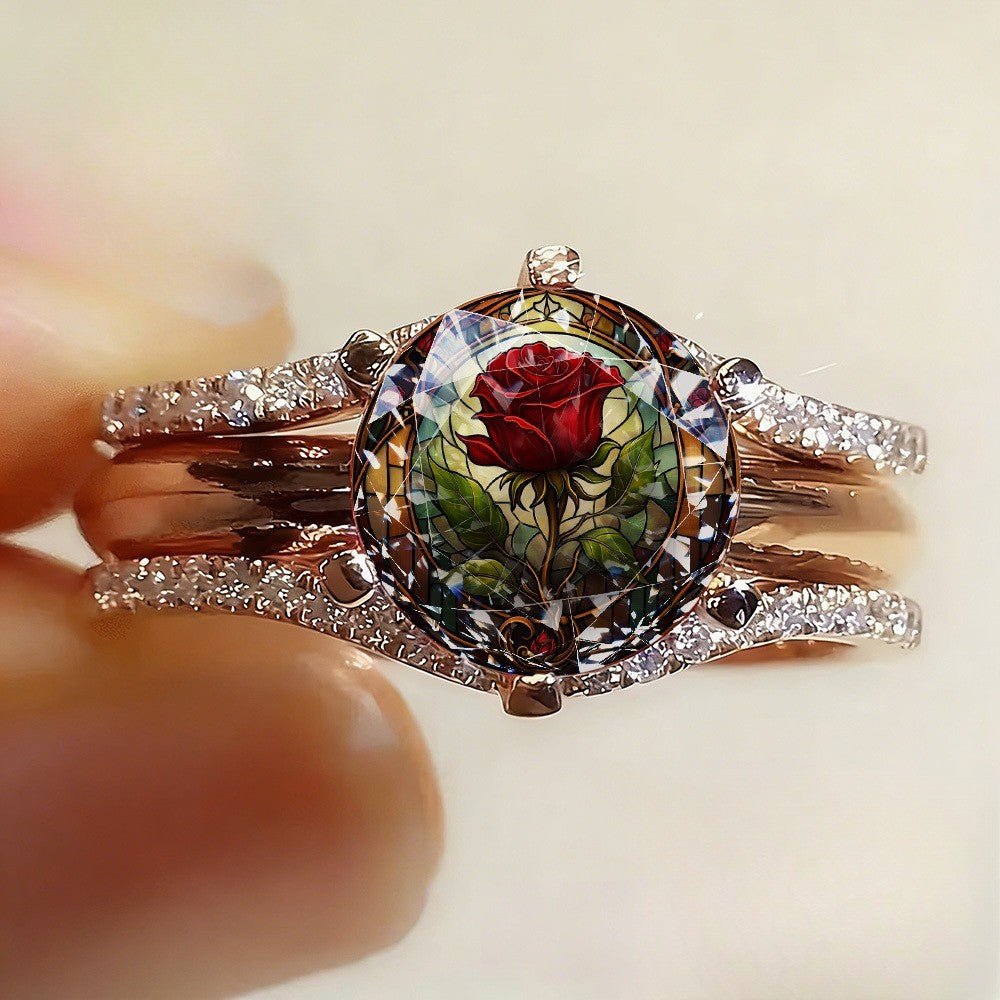 Red Rose Stained Glass Dome Ring