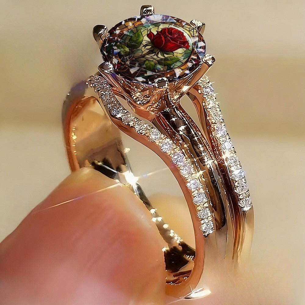 Red Rose Stained Glass Dome Ring