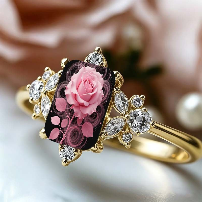 Pink Rose Crystal Vine Ring