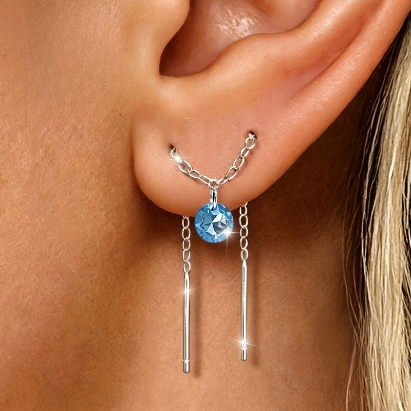 Blue Zircon Chain Drop Earrings
