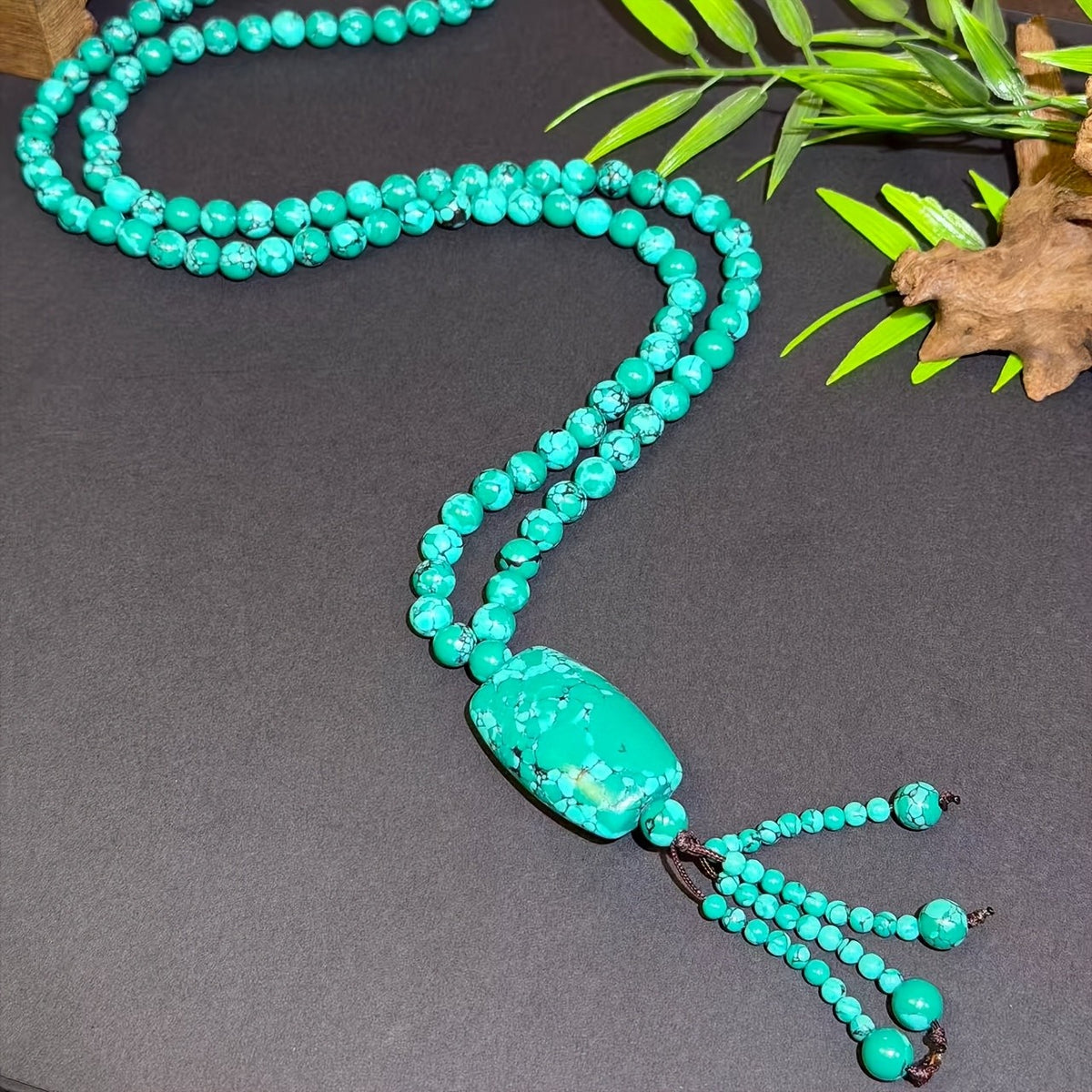 Turquoise Spiderweb Rectangle Necklace