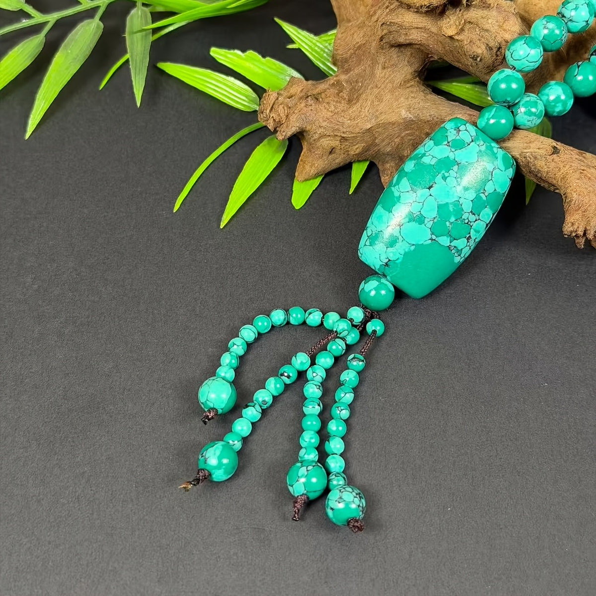 Turquoise Spiderweb Rectangle Necklace