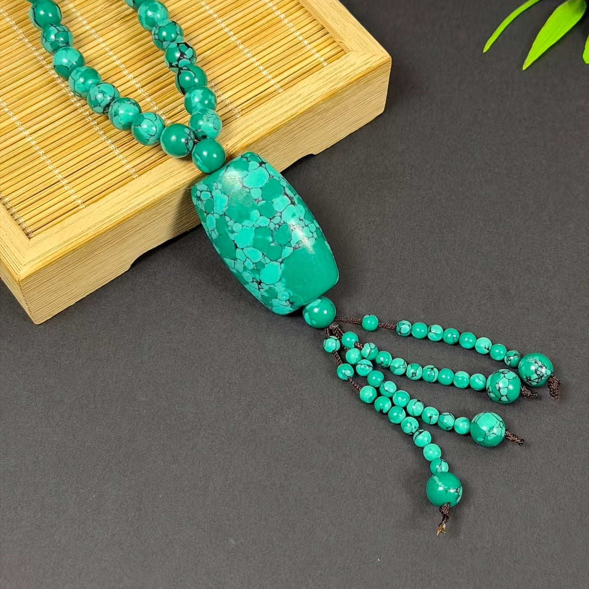 Turquoise Spiderweb Rectangle Necklace