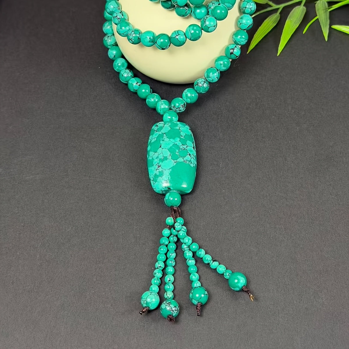 Turquoise Spiderweb Rectangle Necklace