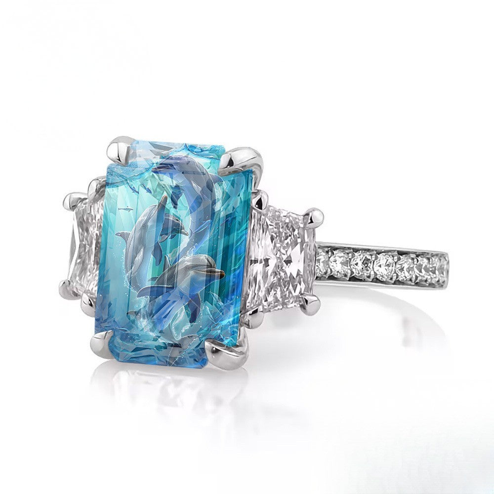 Blue Dolphin Rectangular Ring