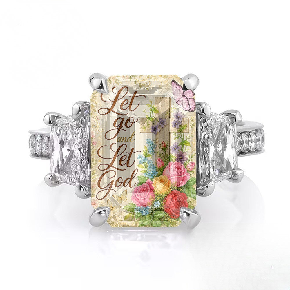 Let Go And Let God Floral Ring