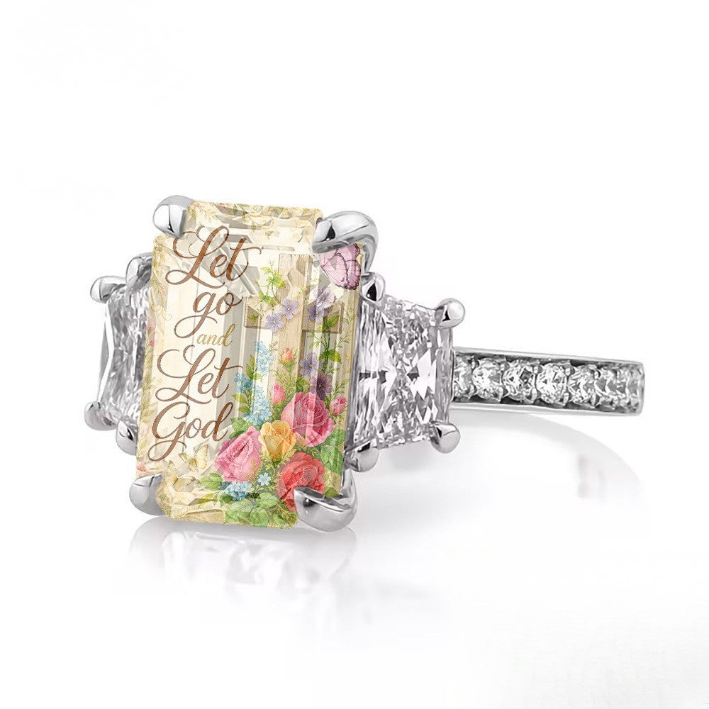 Let Go And Let God Floral Ring