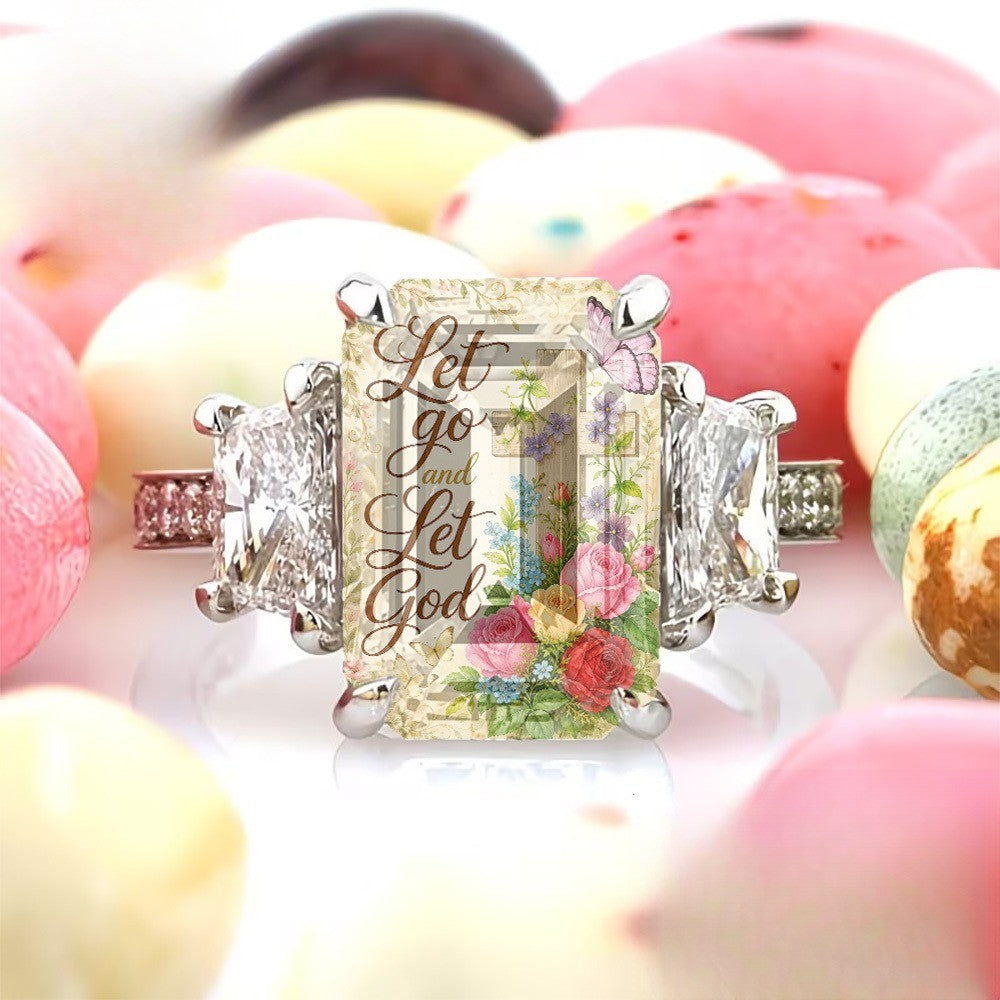 Let Go And Let God Floral Ring