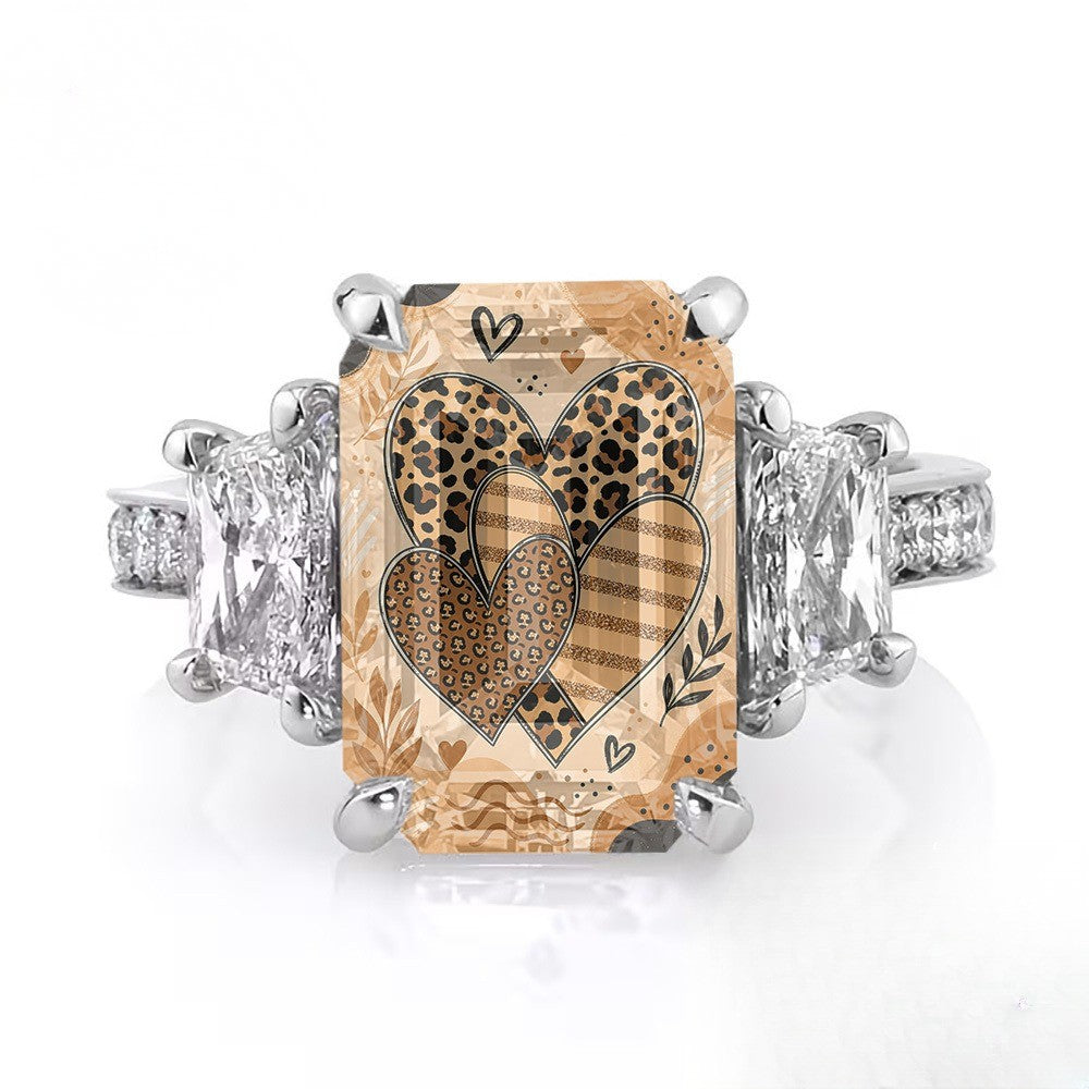 Her Leopard Heart Square Ring