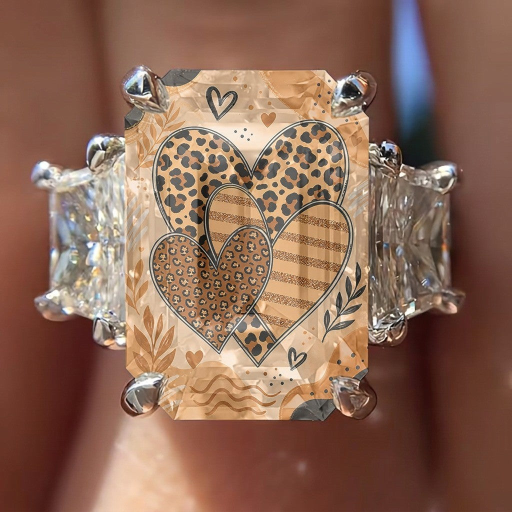 Her Leopard Heart Square Ring