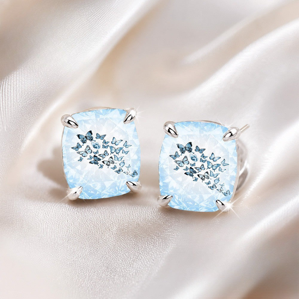 Blue Butterfly Mosaic Square Stud Earrings