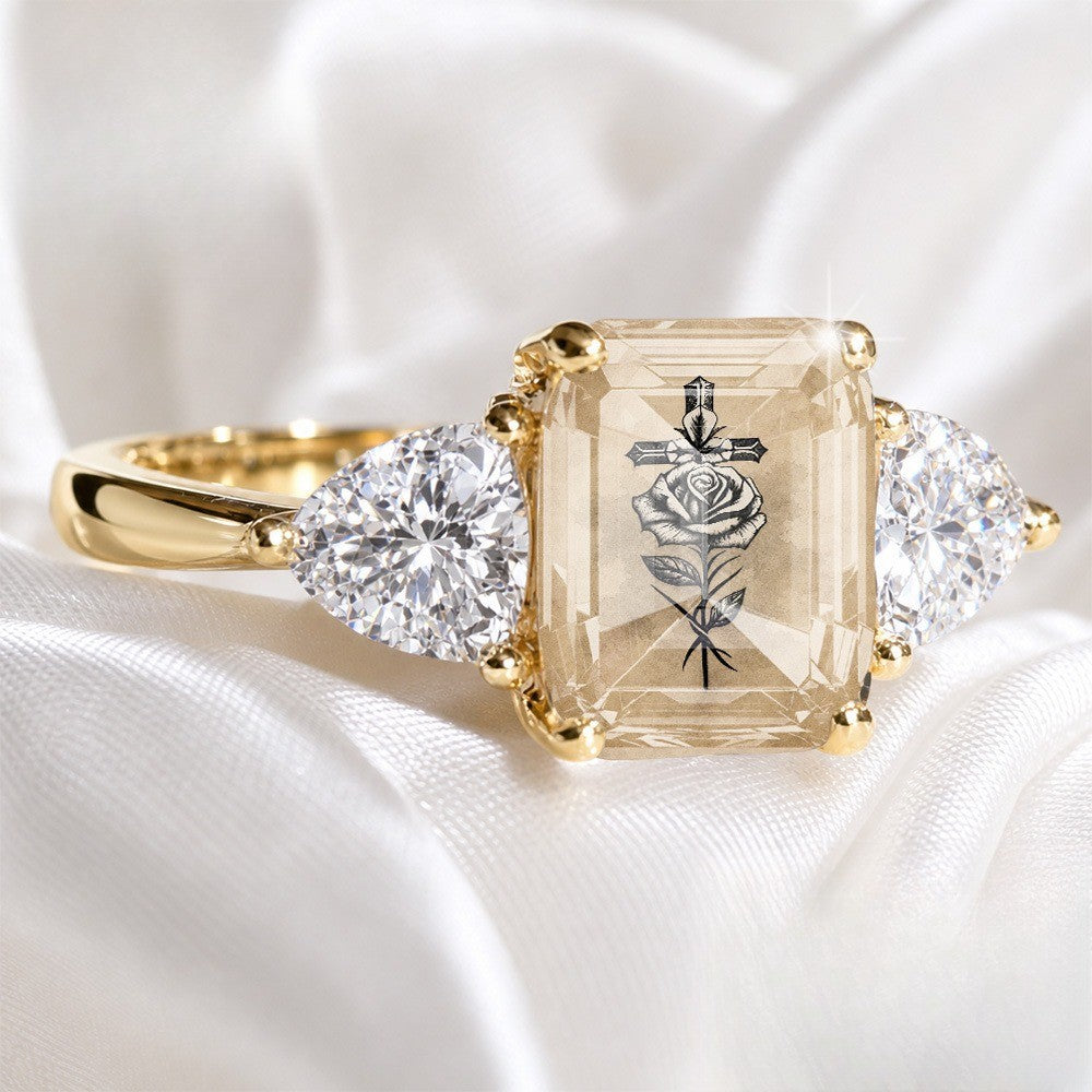 Rose & Cross Rectangular Ring