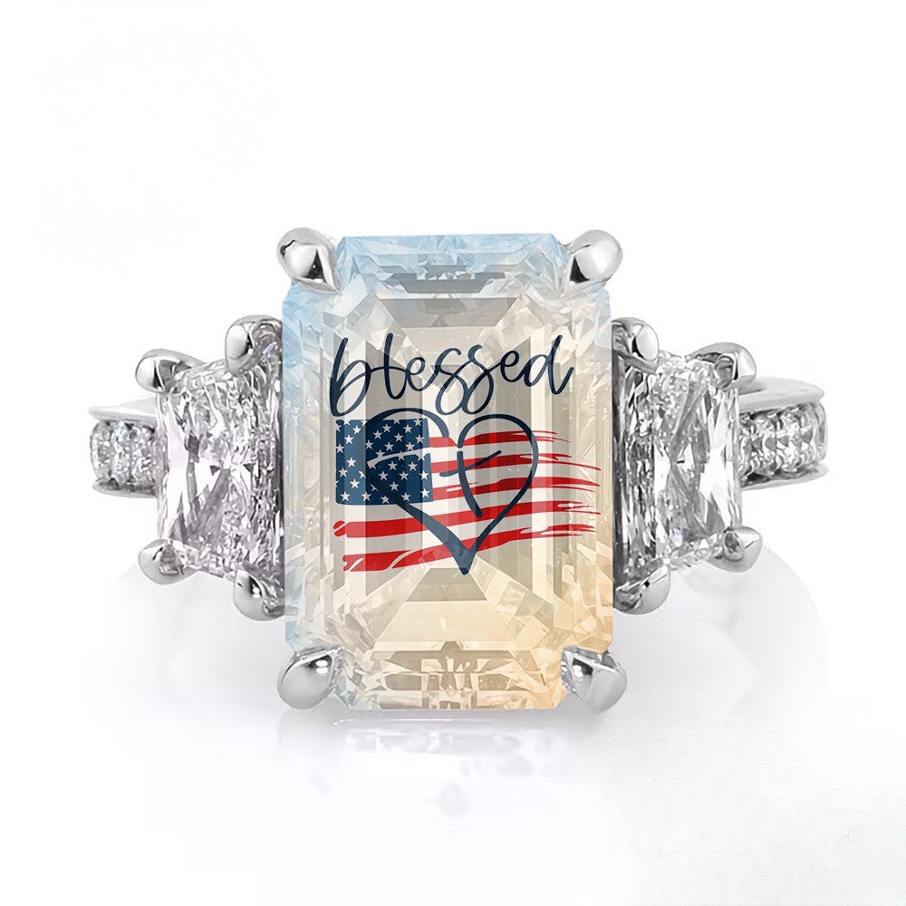 Blessed Flag Heart Square Ring