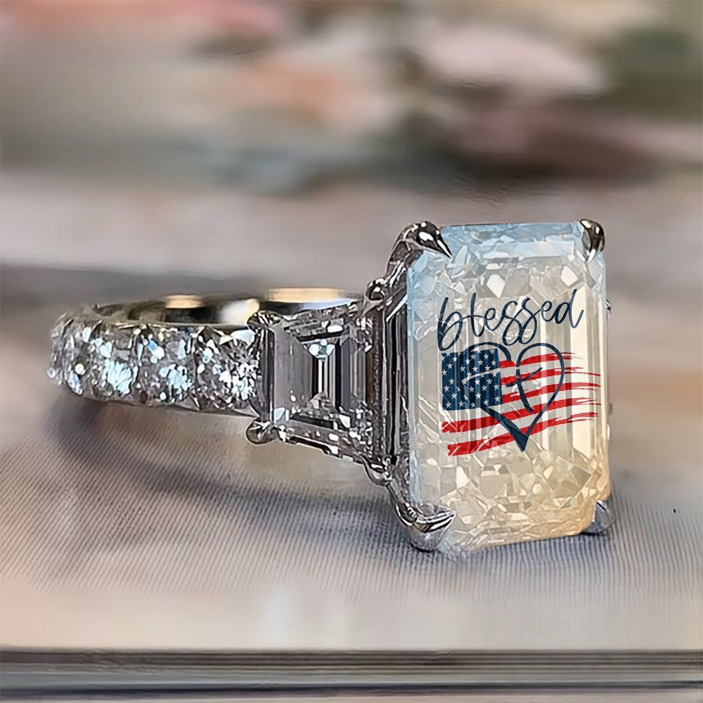Blessed Flag Heart Square Ring