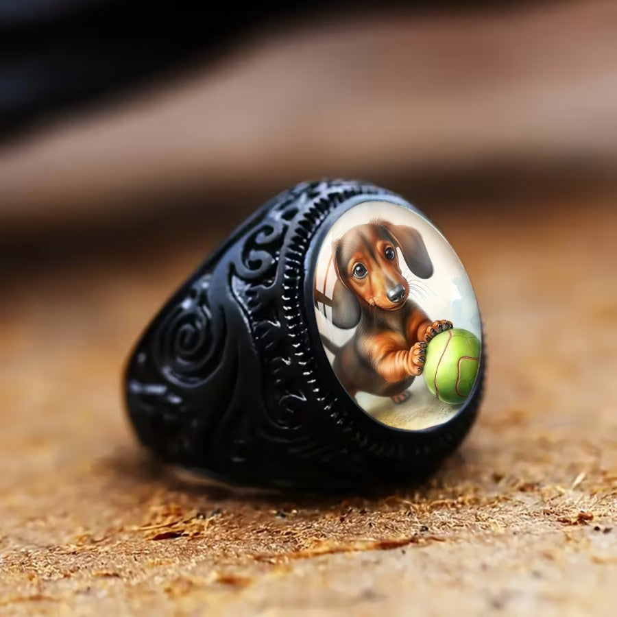 Dachshund Playing Ball Oval Ring