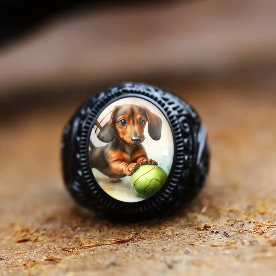 Dachshund Playing Ball Oval Ring