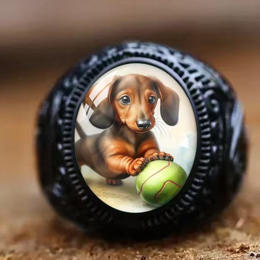 Dachshund Playing Ball Oval Ring