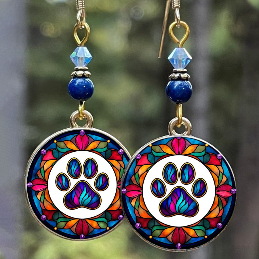 Colorful Paw Print Drop Earrings