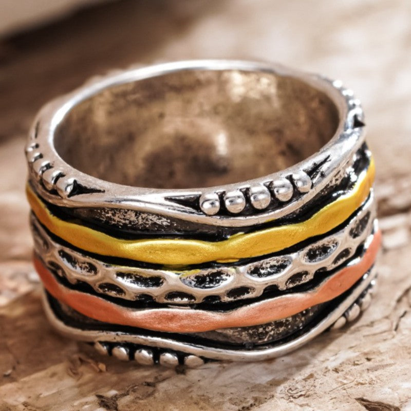 Tri-Color Carved Wave Ring