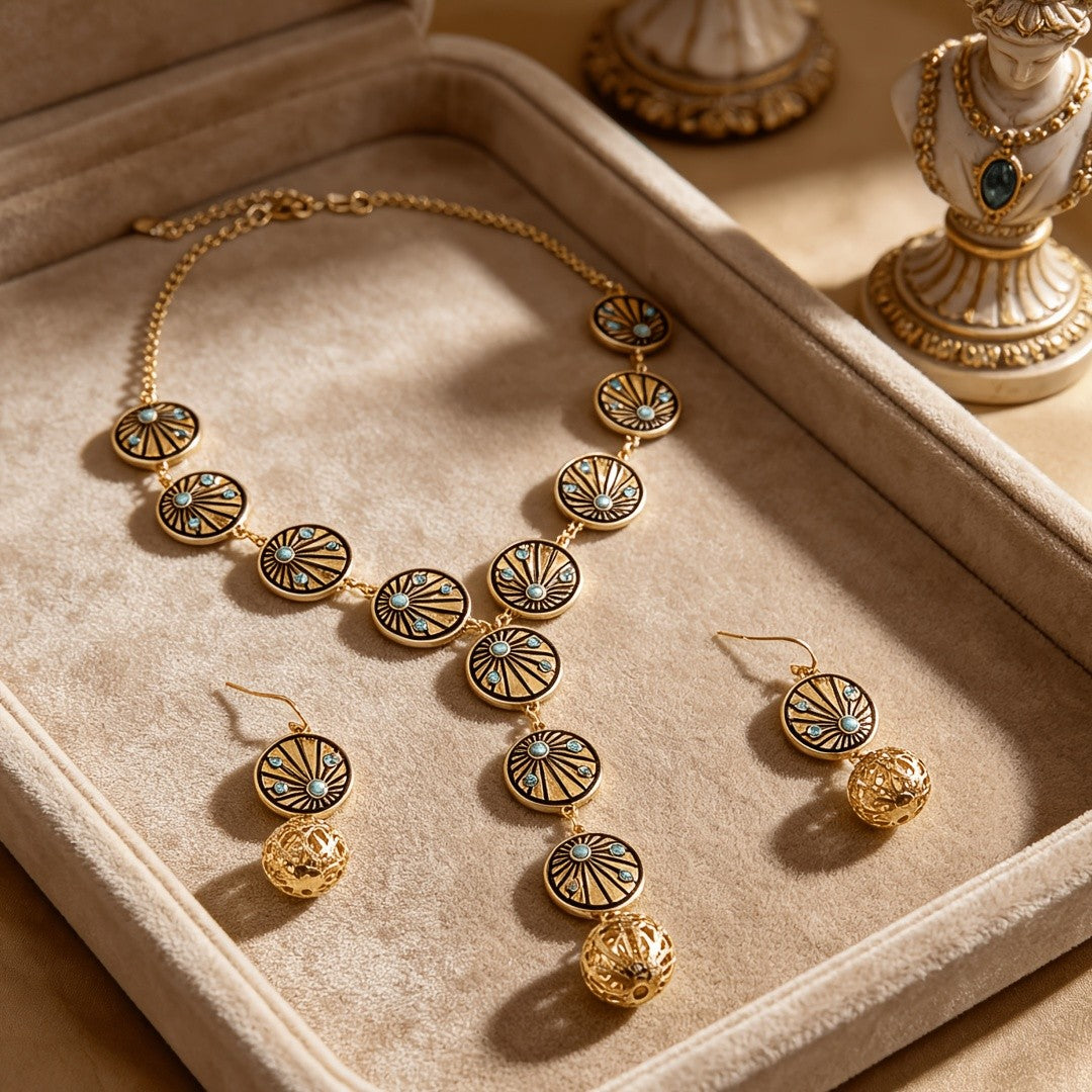 Sunburst Disc & Hollow Ball Jewelry Set